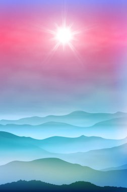 Güneş ve Dağları sis arka plan