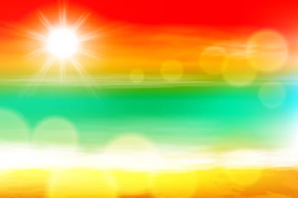Coucher de soleil sur la mer avec le soleil, lumière sur l'objectif — Image vectorielle