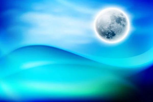 Vague d'eau bleue la nuit avec pleine lune . — Image vectorielle