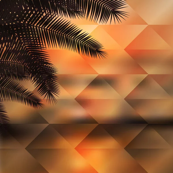 Puesta de sol de mar con palmera. Fondo geométrico . — Vector de stock