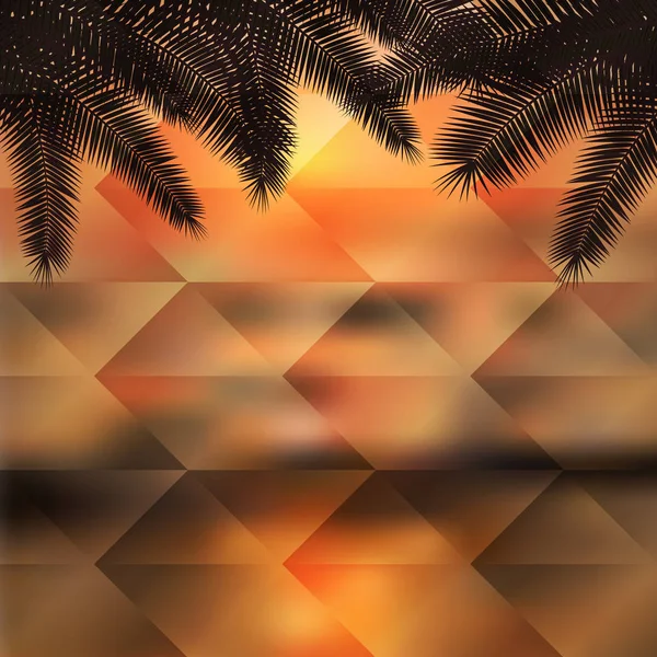 Pôr do sol do mar com palmtree. Fundo geométrico . — Vetor de Stock