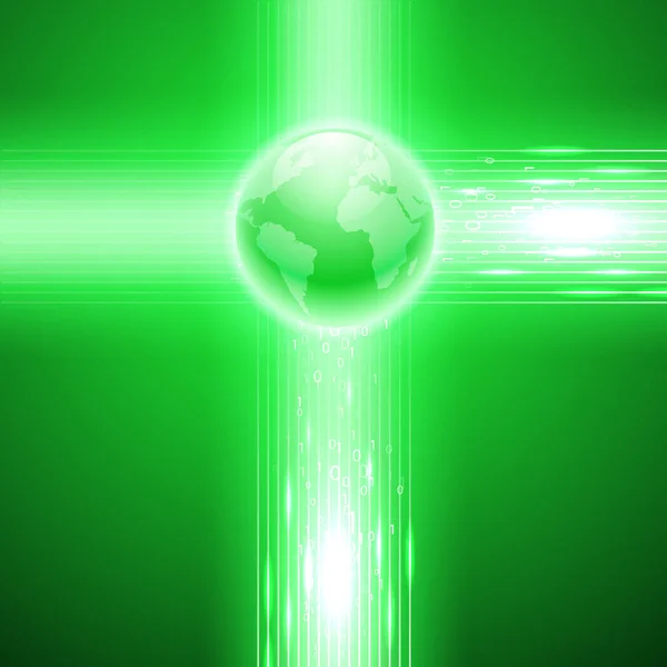 绿色背景与二进制代码到地球. — 图库矢量图片