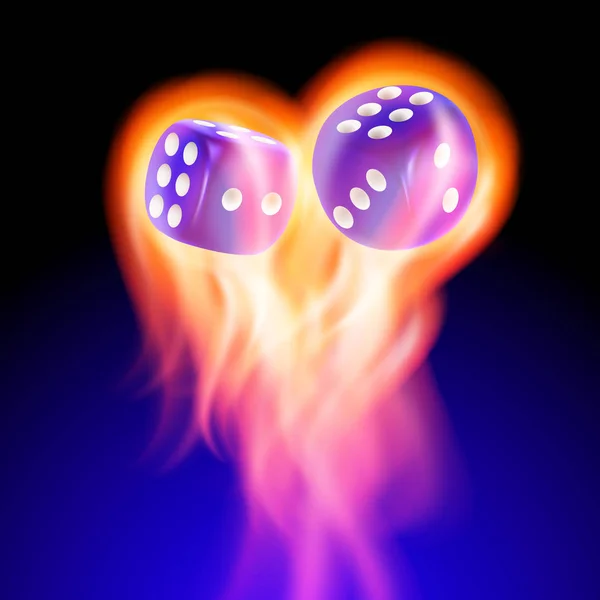 Deux dés bleus en feu — Image vectorielle