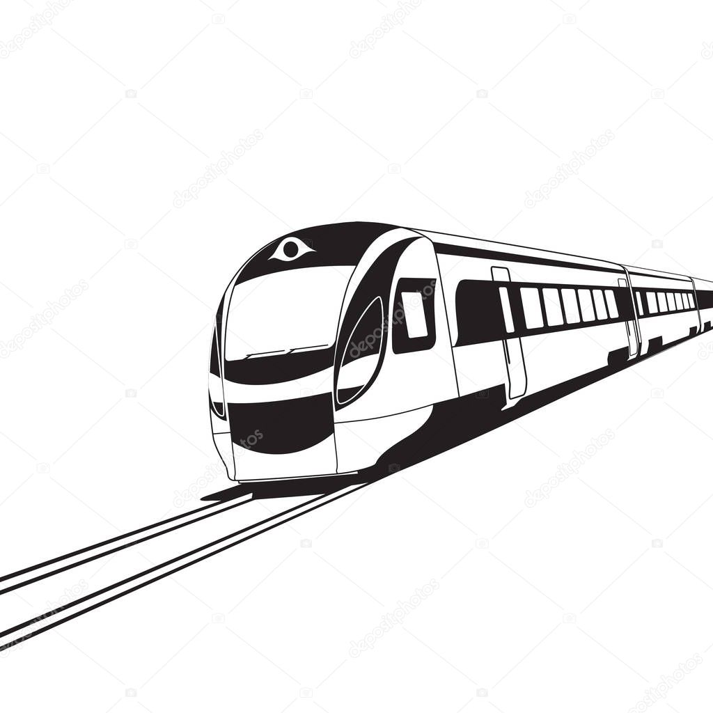 Modern high speed train on white background