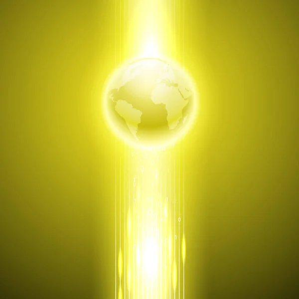 Fond jaune avec code binaire au globe . — Image vectorielle