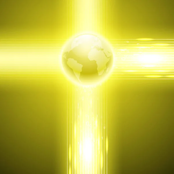 Fond jaune avec code binaire au globe . — Image vectorielle