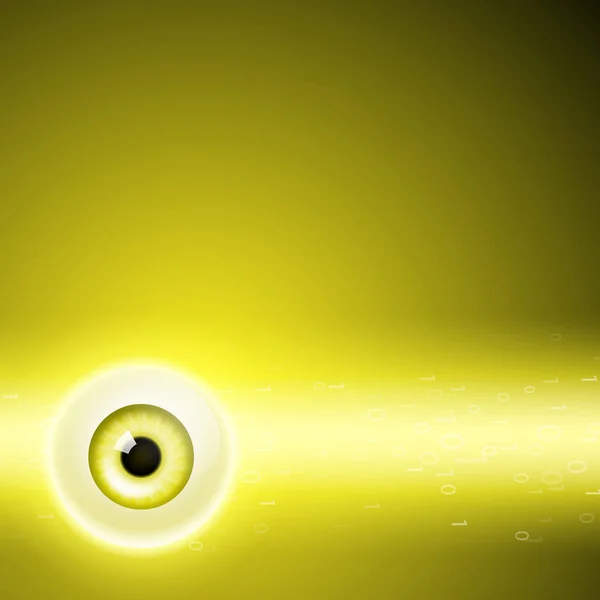 Fond jaune avec oeil et code binaire . — Image vectorielle