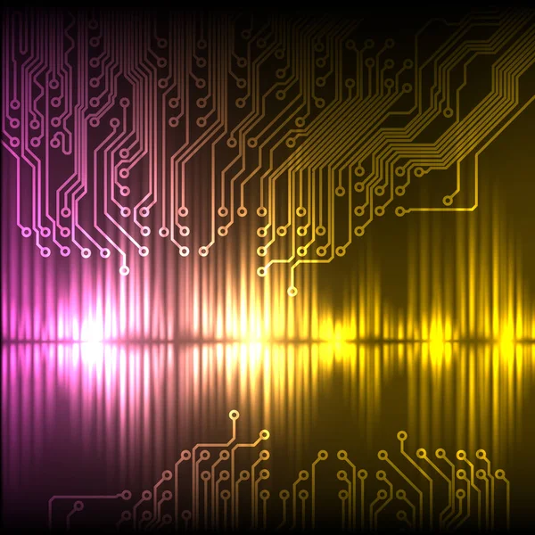 Égaliseur abstrait à ondes violettes-jaunes et circuit . — Image vectorielle