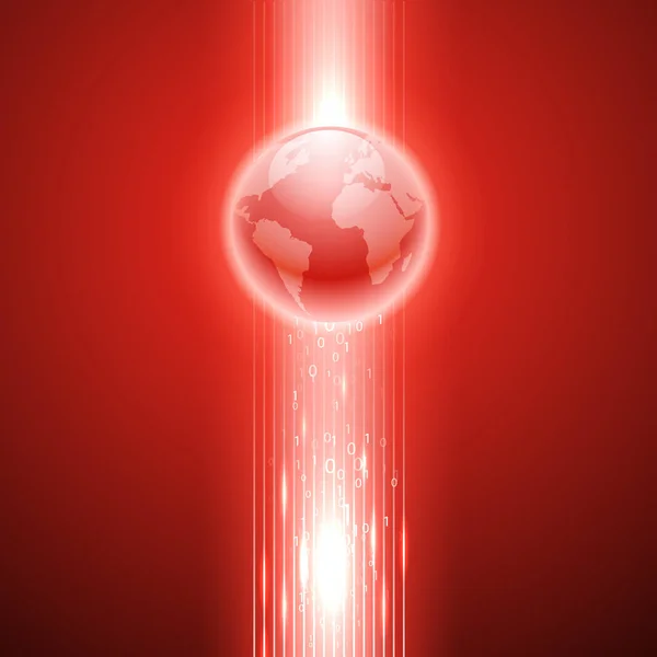 Sfondo rosso con codice binario per il globo . — Vettoriale Stock