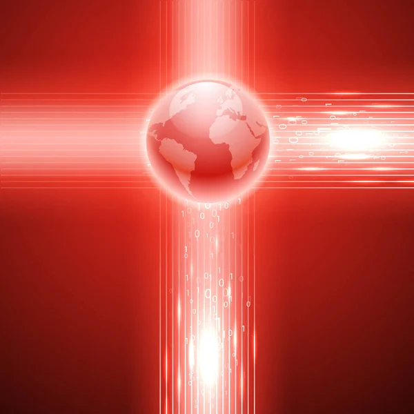 พื้นหลังสีแดงที่มีรหัสไบนารีไปยังโลก . — ภาพเวกเตอร์สต็อก