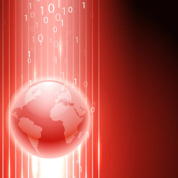 Roter Hintergrund mit Binärcode zur Weltkugel. — Stockvektor