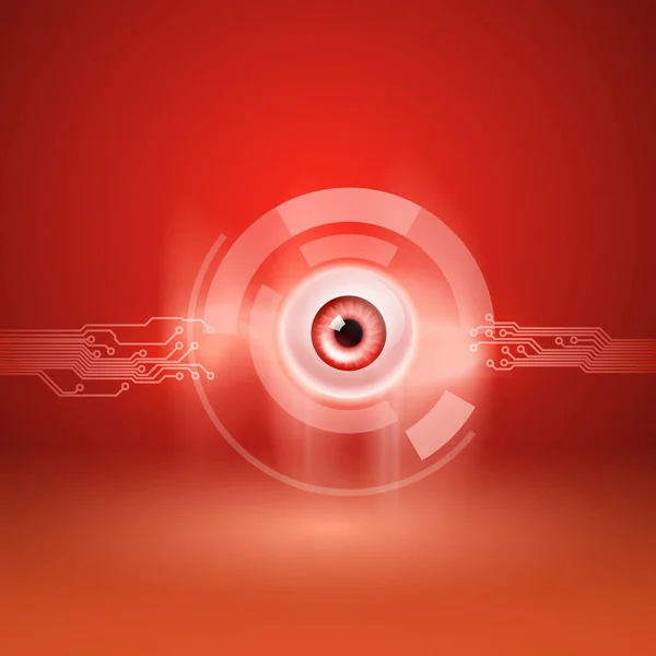 Fond rouge avec oeil et circuit — Image vectorielle