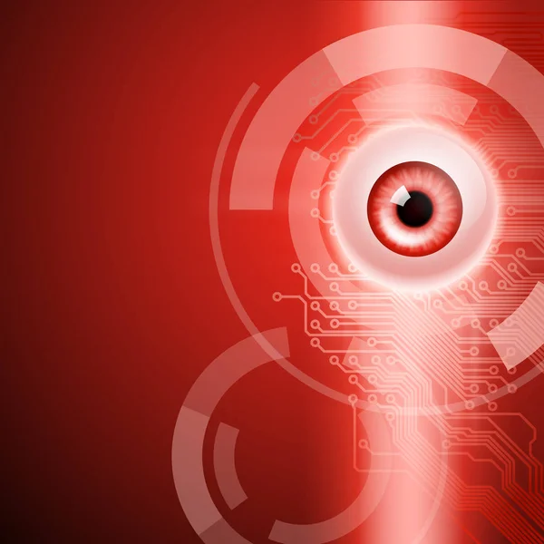 Fond rouge avec oeil et circuit — Image vectorielle