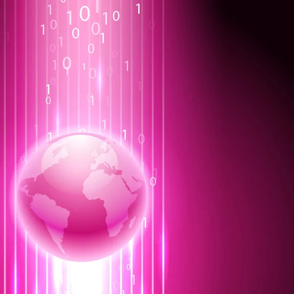バイナリ コードを世界とピンクの背景. — ストックベクタ
