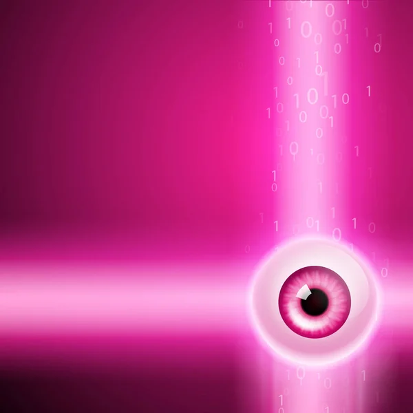 目とバイナリ コードとピンクの背景. — ストックベクタ