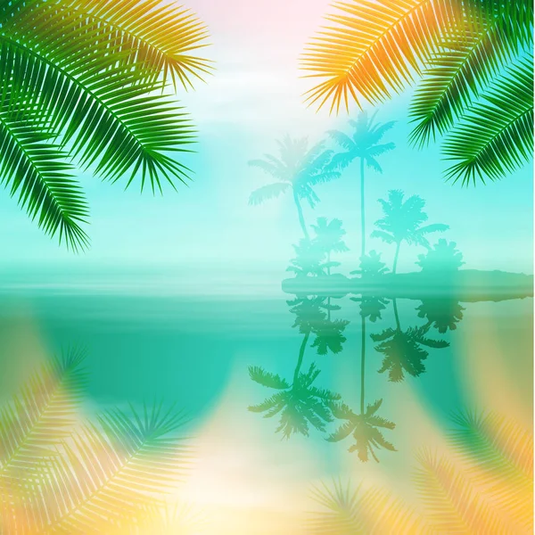 Sea with island and palm trees — Stock Vector