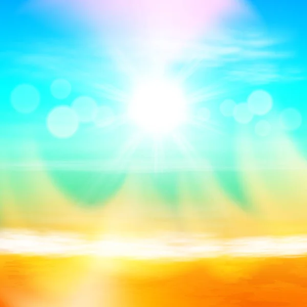 Plage et mer tropicale avec soleil éclatant — Image vectorielle