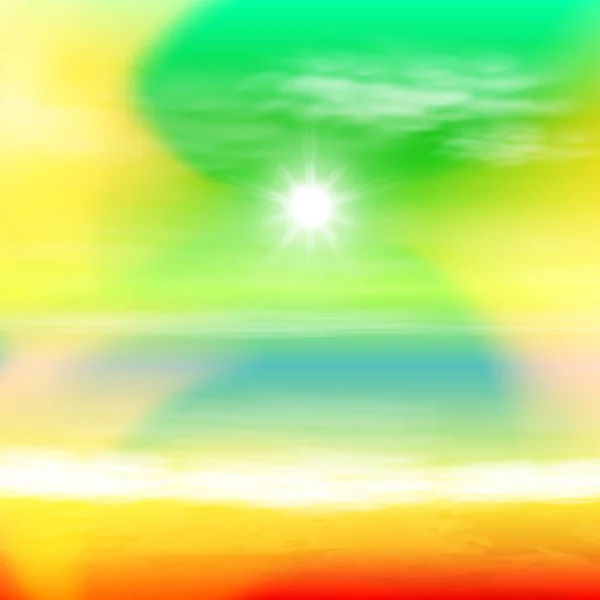 Tramonto estivo mare con sole e luce sulla lente — Vettoriale Stock