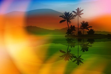 Deniz ve palmiye ağaçları ile yaz arka plan