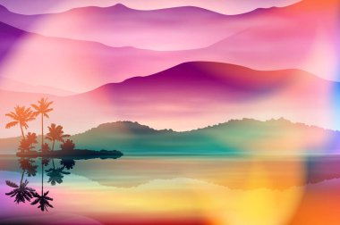 Deniz ve palmiye ağaçları ile yaz arka plan