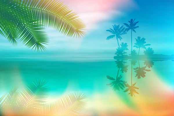 Mar de verano con isla y palmeras . — Vector de stock