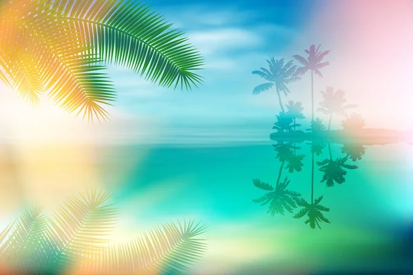 Summer sea with island and palm trees. — Stock Vector