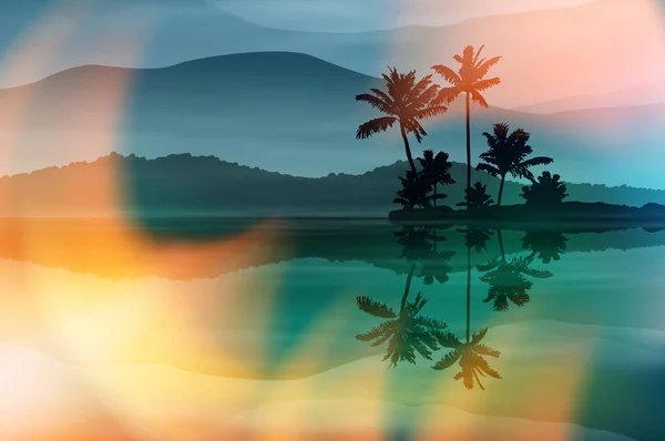 Летний фон с морем и пальмами — стоковый вектор