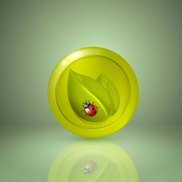 Zwei gelbe Blätter mit Marienkäfer. Symbol für App oder Webdesign — Stockvektor