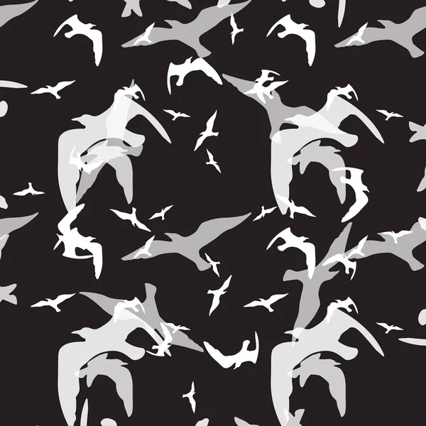 黑色上的鸟的抽象模式 — 图库矢量图片
