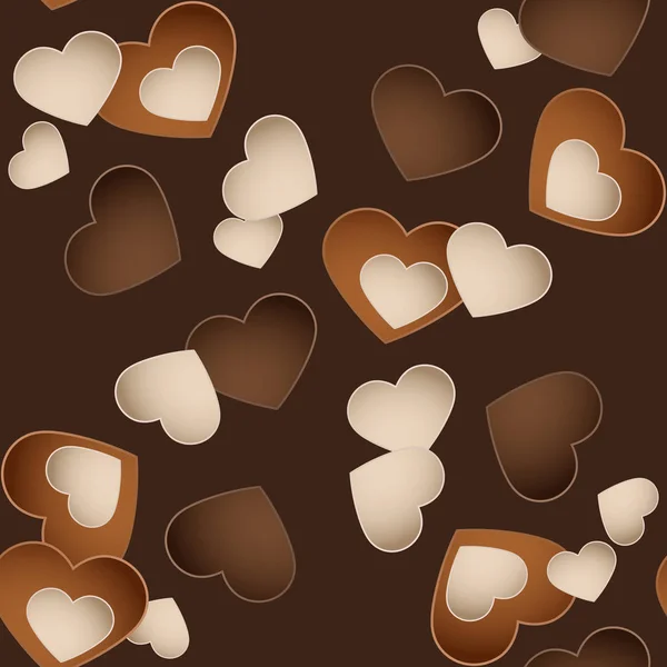 Patrón de chocolate sin costura con carne dulce en forma de corazón — Vector de stock