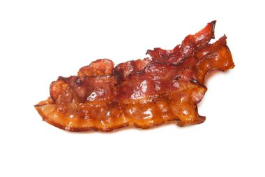 Beyaz arka plan üzerinde izole kızarmış domuz pastırması rashers