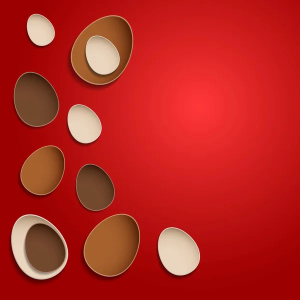 Huevos de Pascua de chocolate abstractos sobre fondo rojo — Vector de stock