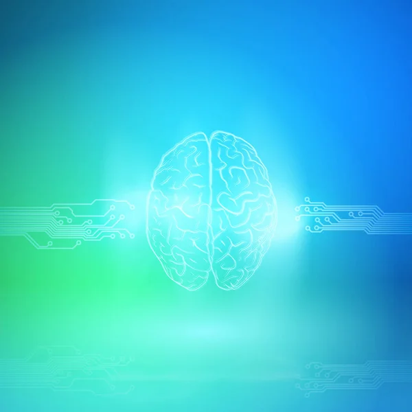 Digitales Gehirn auf blauem Hintergrund. Konzept der künstlichen Intelligenz. — Stockvektor