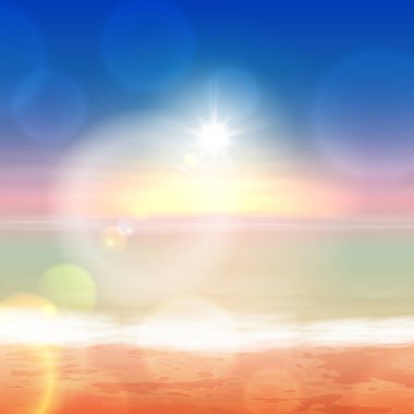 Kumsal ve parlak güneşli tropikal deniz.