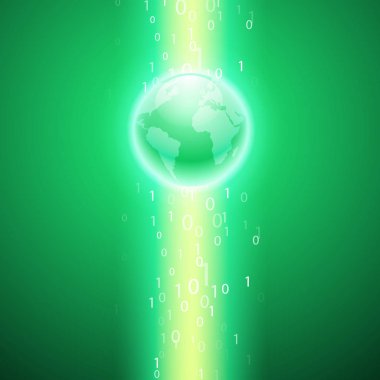 Dünya için ikili kod akış. Yeşil arka plan.