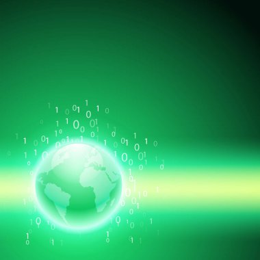 Dünya için ikili kod akış. Yeşil arka plan.
