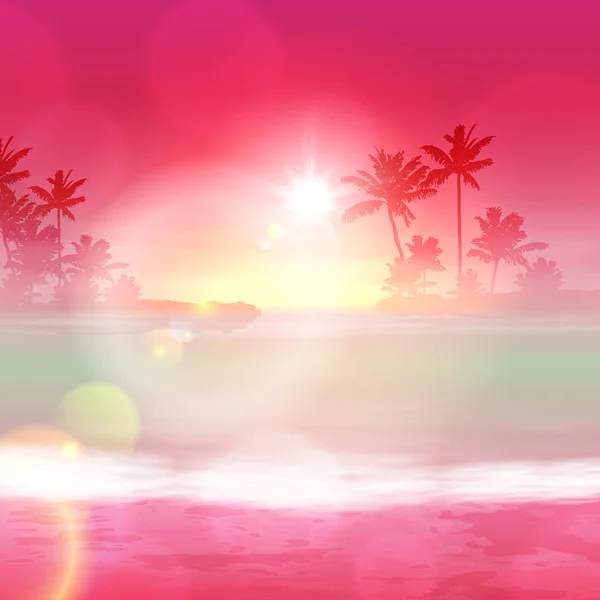 Arrière-plan avec mer et palmiers. Heure du coucher du soleil . — Image vectorielle
