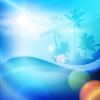 Dalga su ve palmiye ağaçları ile ada