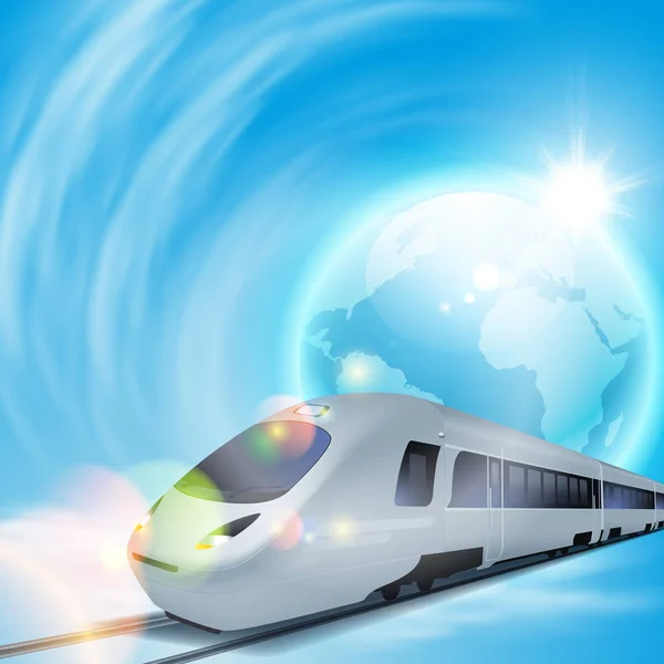 Concepto de fondo con tren de alta velocidad y el mundo . — Vector de stock