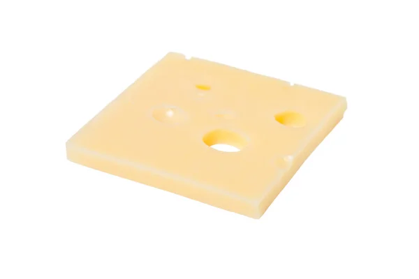 Slice of Swiss cheese closeup isolated on white — Stock Photo, Image