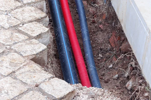 Tubos Cables Colocados Bajo Calzada — Foto de Stock