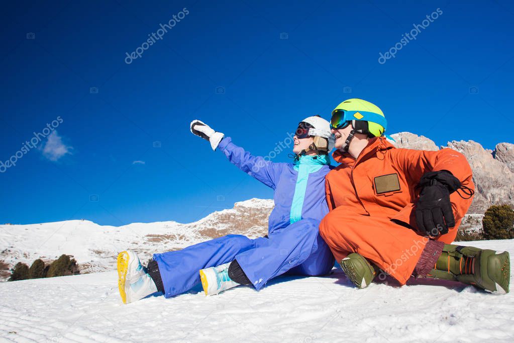 a couple on mountain vacation. Dolomiti Superski, Itlay