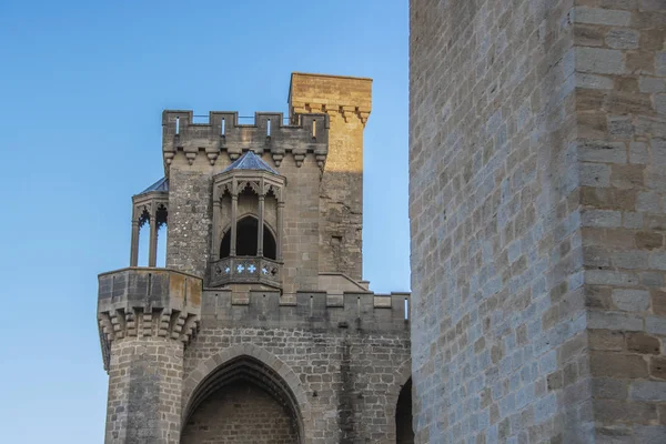 Detalhe Varanda Nas Paredes Exteriores Cidade Olite Navarra Espanha — Fotografia de Stock