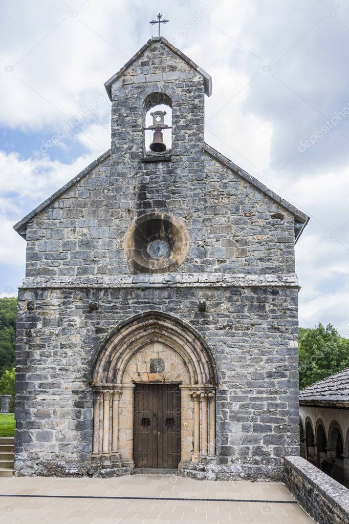 Facade of the old abbey of Santiago in the collegiate church of Roncesvalles, place of worship of the pilgrims who make the French way of Santiago. Navarre Spain