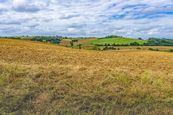 Пейзаж Полей Вспаханных Культур Атлантических Пиренеях Aquitaine France — стоковое фото