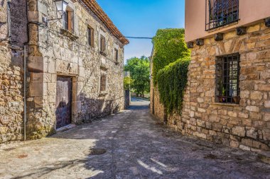 Ortaçağ taş anıtın ve arka planda Santa Maria de la Asuncin şehir Medinacelli Soria Kastilya ve Len İspanya collegiate Kilisesi kubbe görebilirsiniz