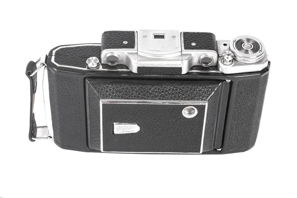 Old Antique Pocket Camera Black Camera Covered Black Leather Handle — Stock Photo, Image