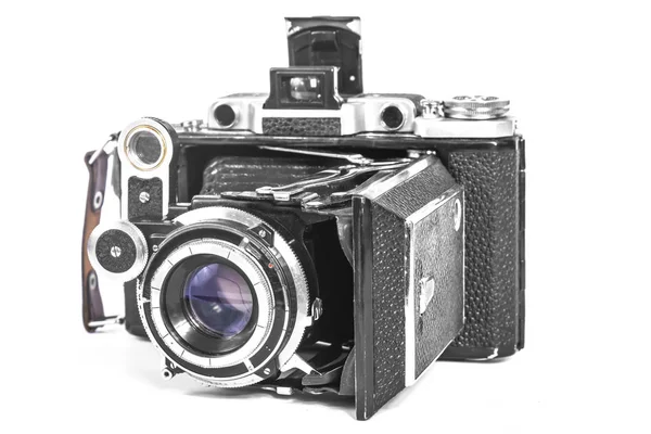 Antieke Camera Met Een Accordeon Lens Isoleren — Stockfoto