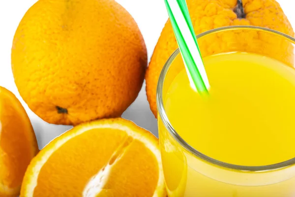 Fresh Orange Juice Chopped Slices Straw — Stock Photo, Image