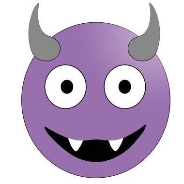 Boynuzları olan güler yüz. Menekşe şeytani smiley. Beyaz arka plan izole izole